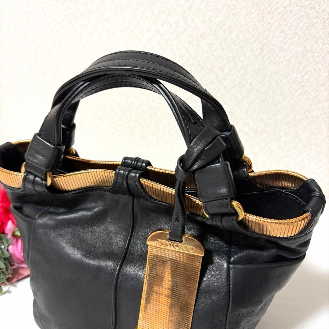 美品 JIMMY CHOO ジミーチュウ ラムスキン ゴールド金具 ハンドバッグ