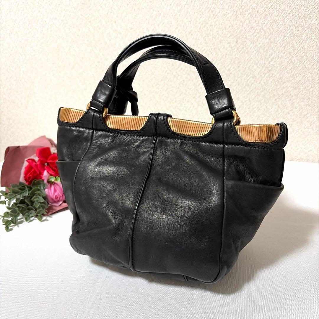 美品 JIMMY CHOO ジミーチュウ ラムスキン ゴールド金具 ハンドバッグ