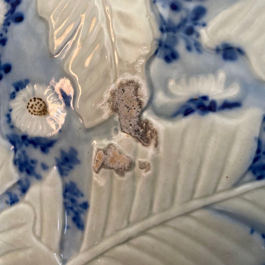 陶器製 火鉢 白と青 花模様