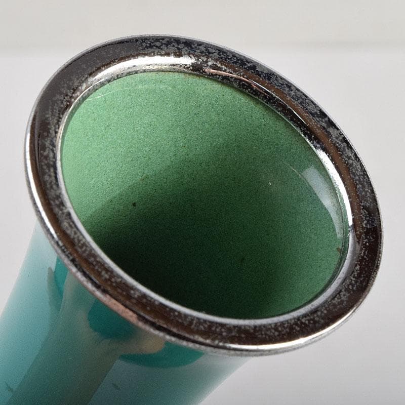 七宝焼 安藤七宝店 緑釉 花文 花瓶 合わせ箱 C R9385H