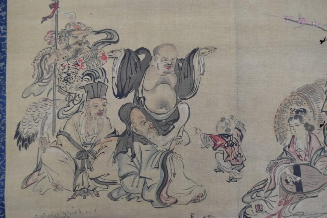 【真作】狩野探林守美/七福神/唐子図/掛軸☆宝船☆AB-333