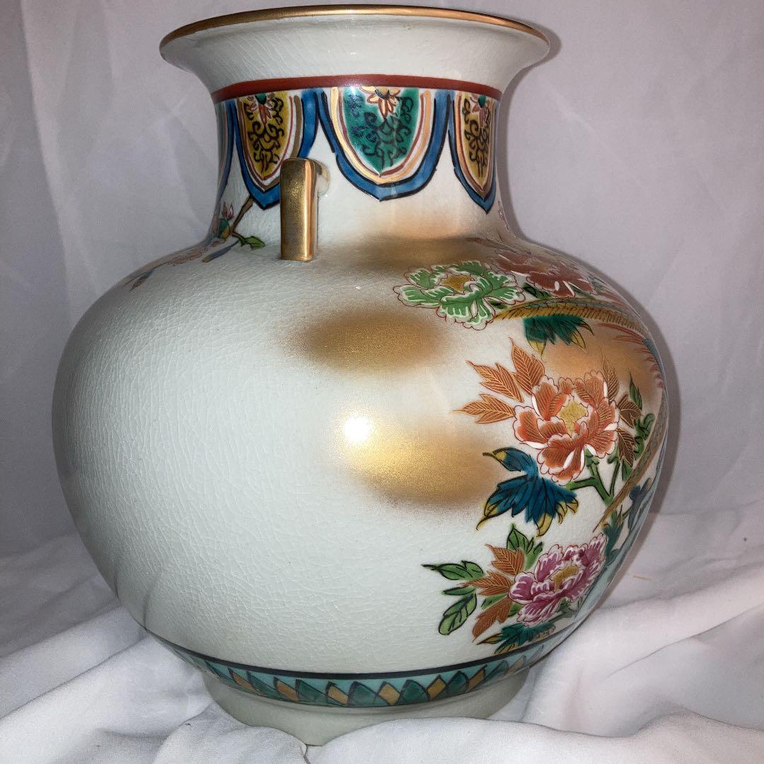 九谷焼　花瓶　牡丹とキジ