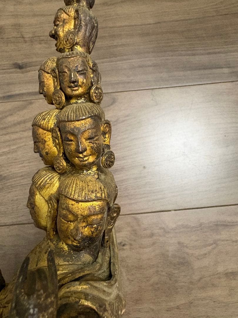 h*k様 八臂十一面塗金観音立像　古銅製 清時代 古董 重約1100克