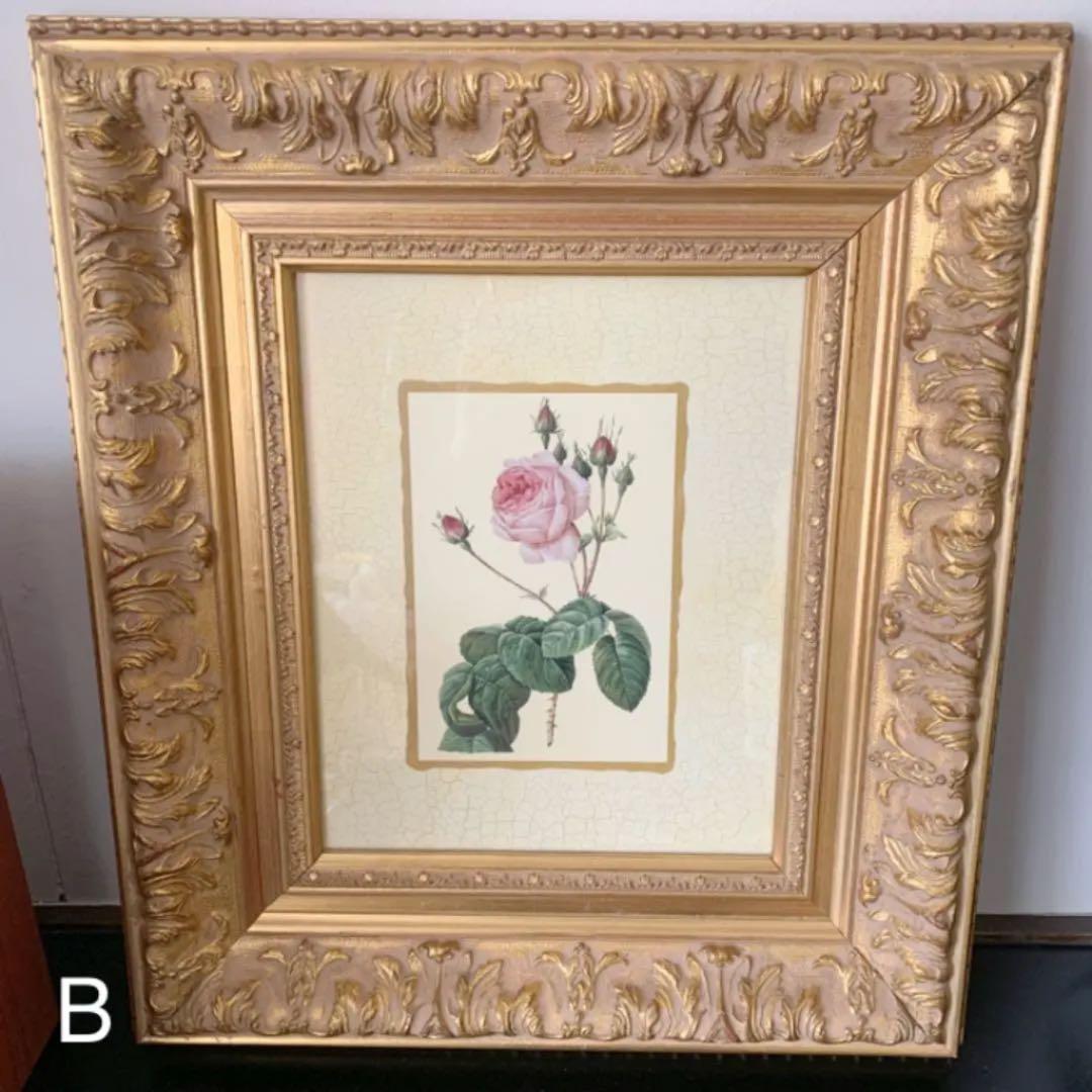 【2枚組】イタリア製 ルドゥーテ 薔薇 花 額絵 スクエア 絵画