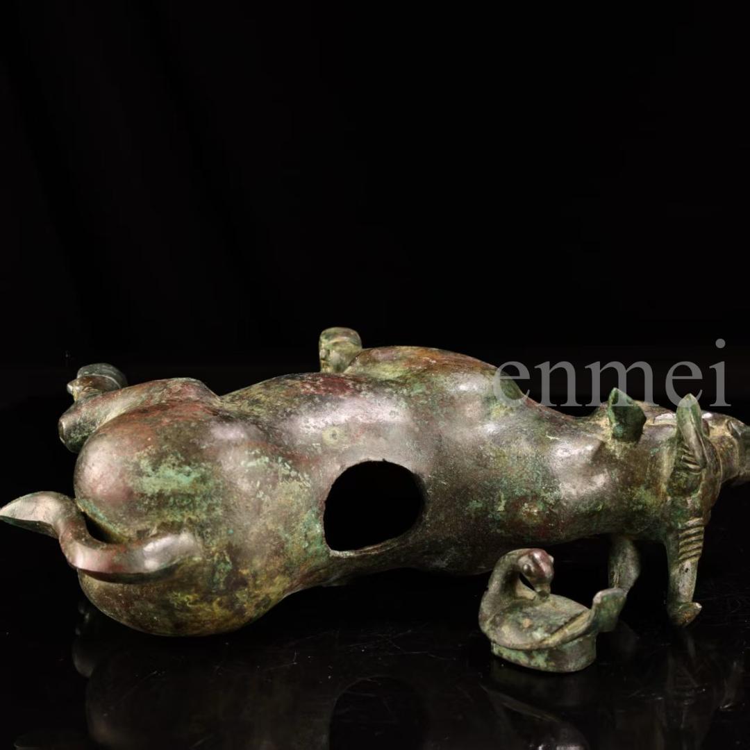 中国古美術 下鄕収集 青銅製牛尊 殷風 鏨刻高浮彫