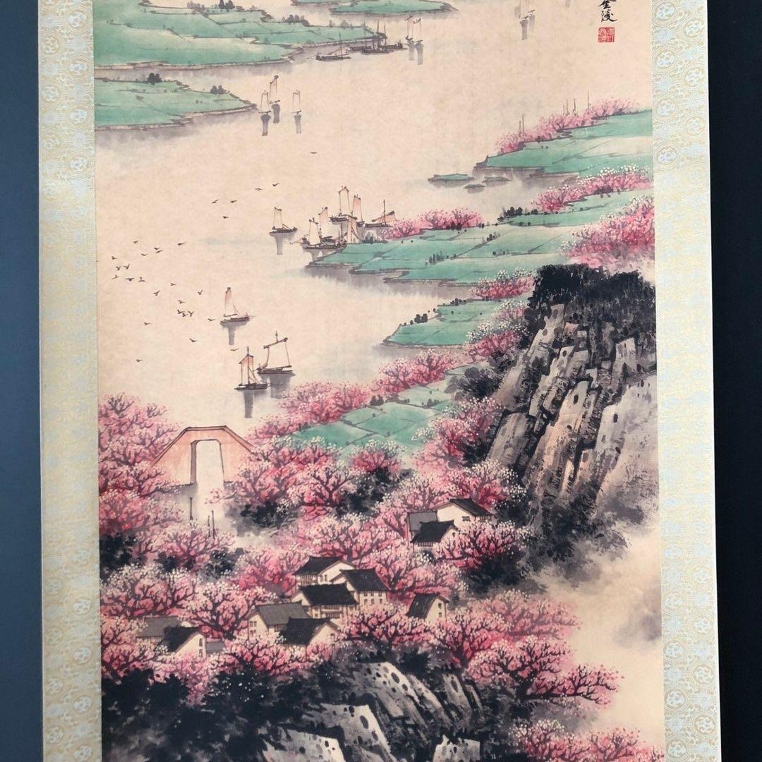 中国水墨画 掛け軸 宋文治 江南春色 中堂掛け軸 装裱済み／鑑賞用／山水画