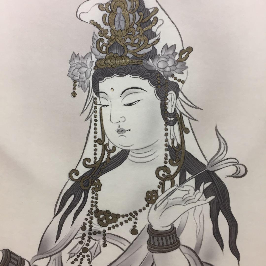 掛け軸 墨観音 桐箱付き