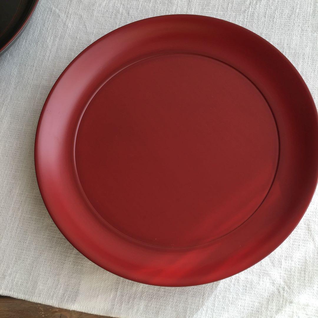 安比塗漆器工房8寸菓子皿トチ 溜 本朱 2個セット未使用品