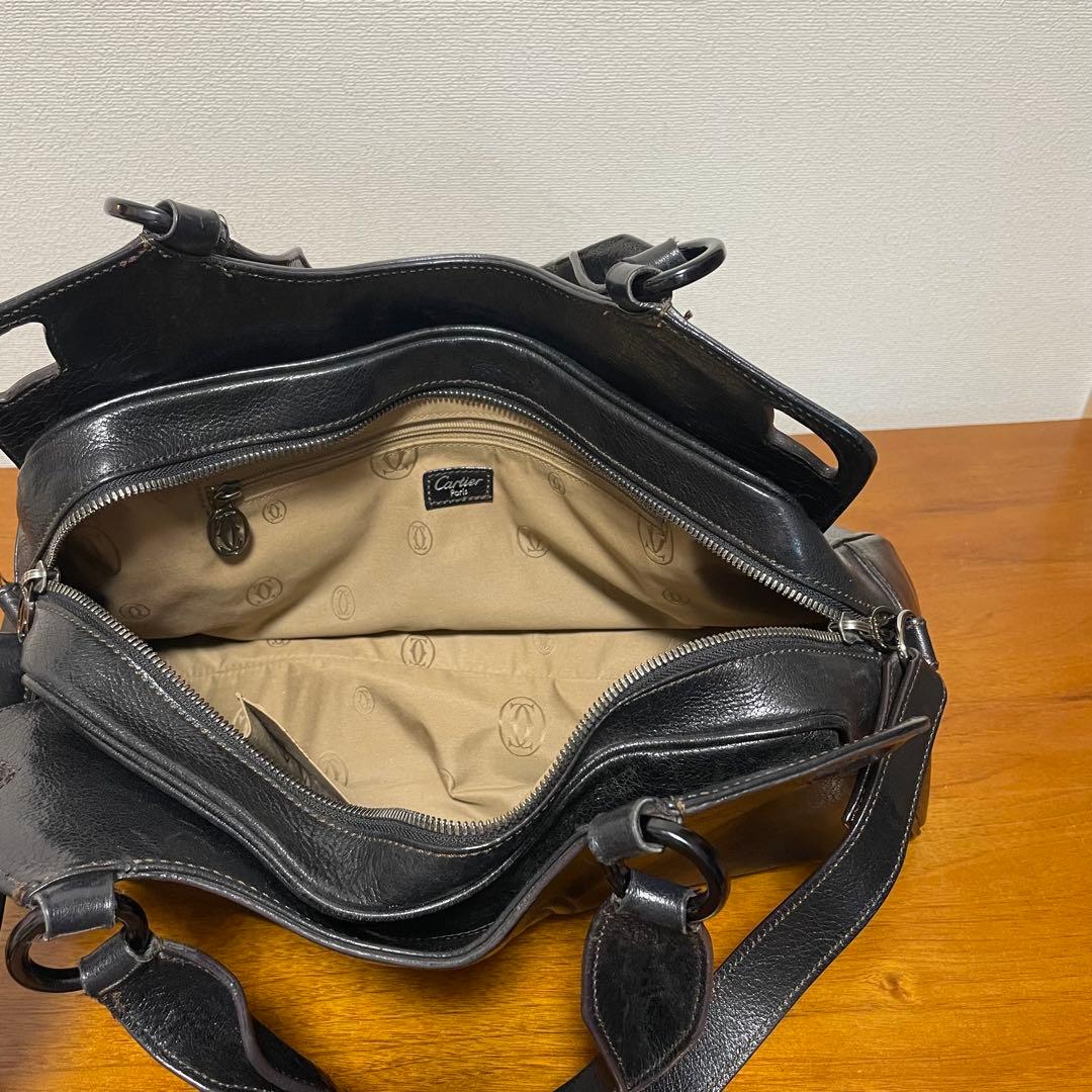 《美品》Cartier（カルティエ） レザー ハンドバッグ ブラック 黒