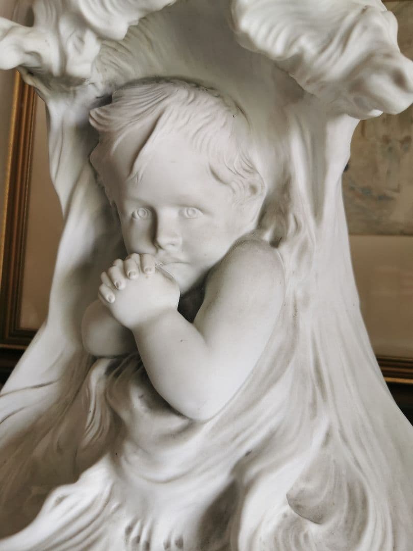 アンティークフランス 大型素焼きビスク彫像塑像 少年の祈り 作家物