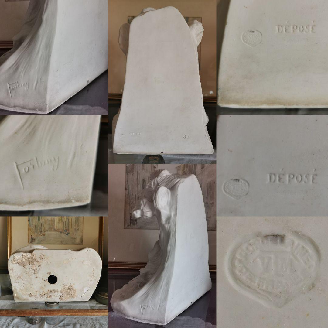 アンティークフランス 大型素焼きビスク彫像塑像 少年の祈り 作家物