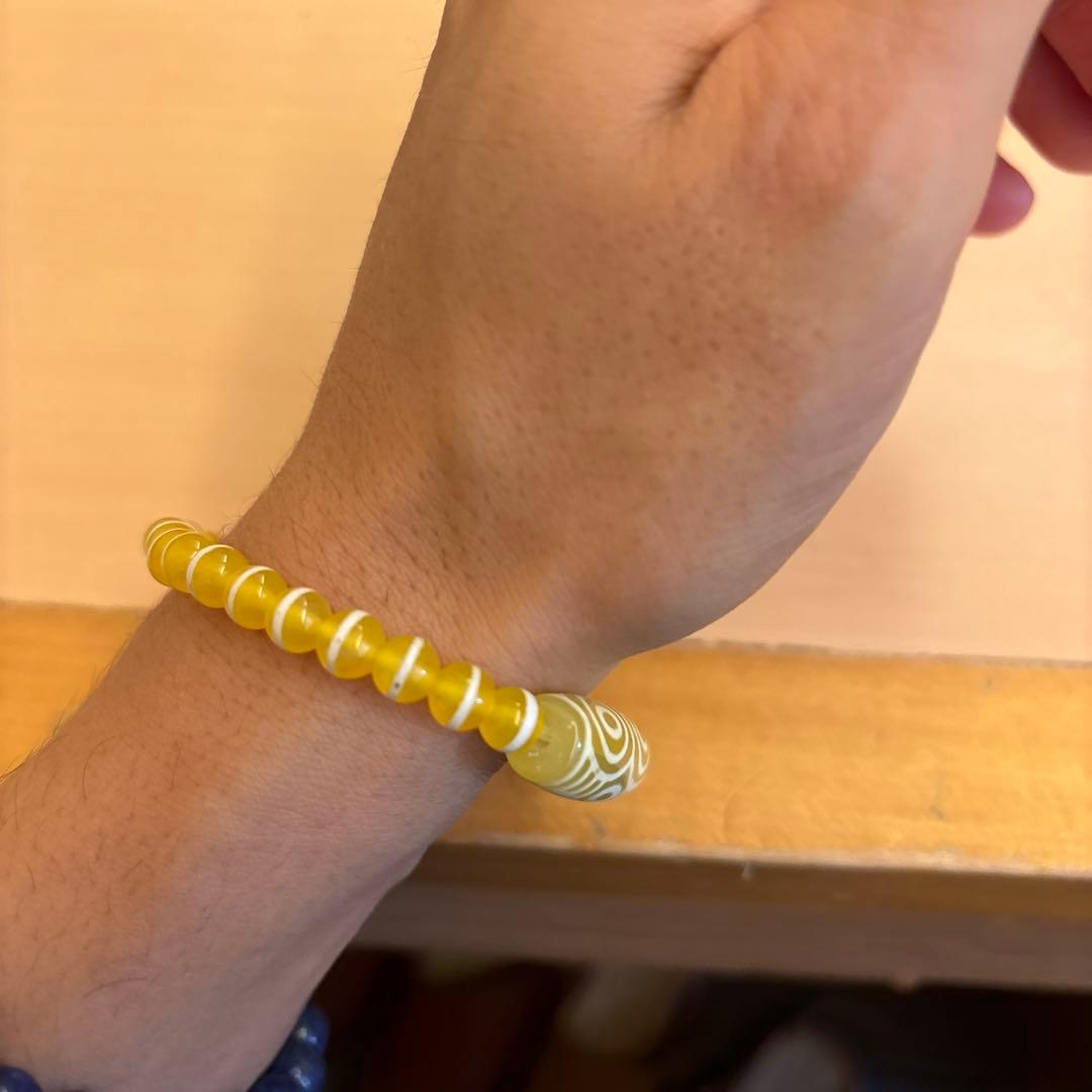 希少！チベットの老玉髄龍眼天珠！線天珠！黄色！ジュワーンとくる！