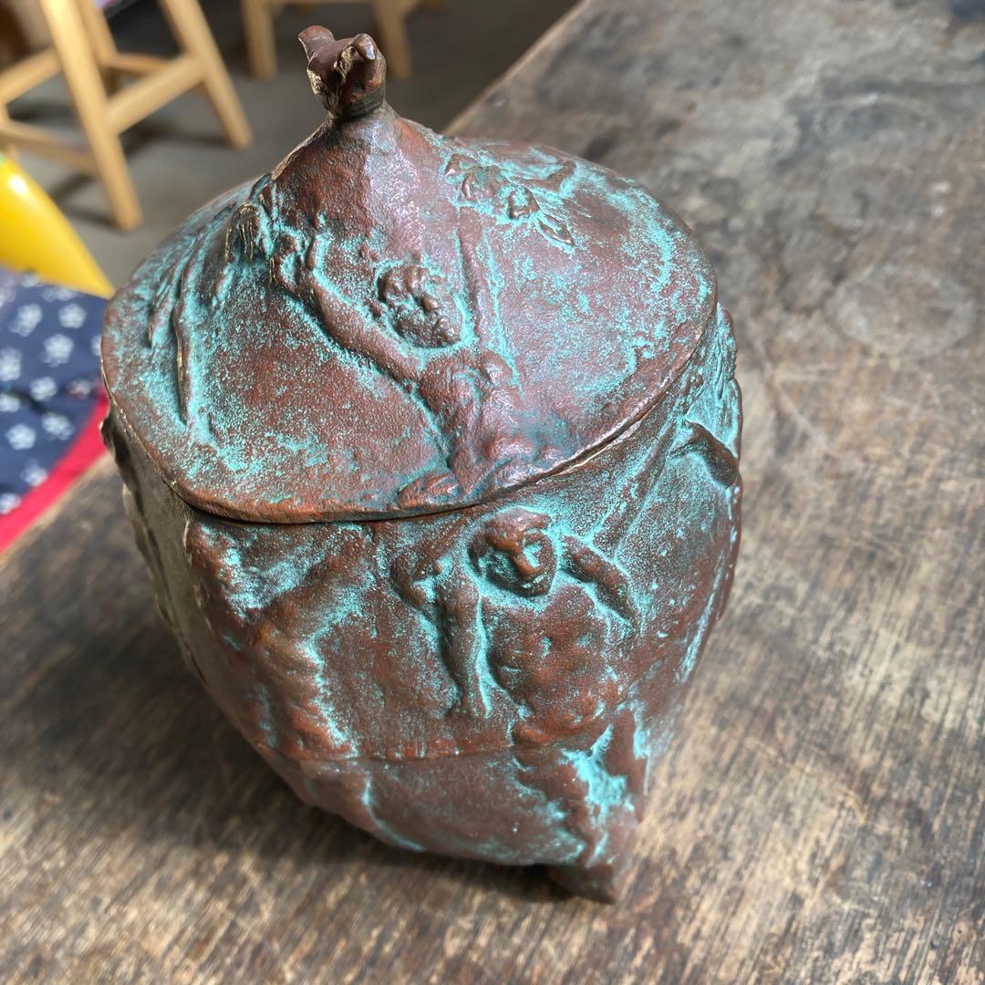 峯孝 造 「民族のお祭りのようなレリーフ」 灰皿？ 香炉？ ブロンズ 作家物