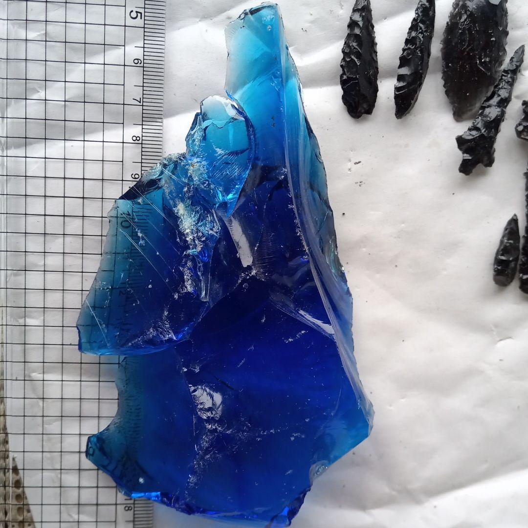 オブシディアン-ブルー原石黒曜石碧色石器 材料