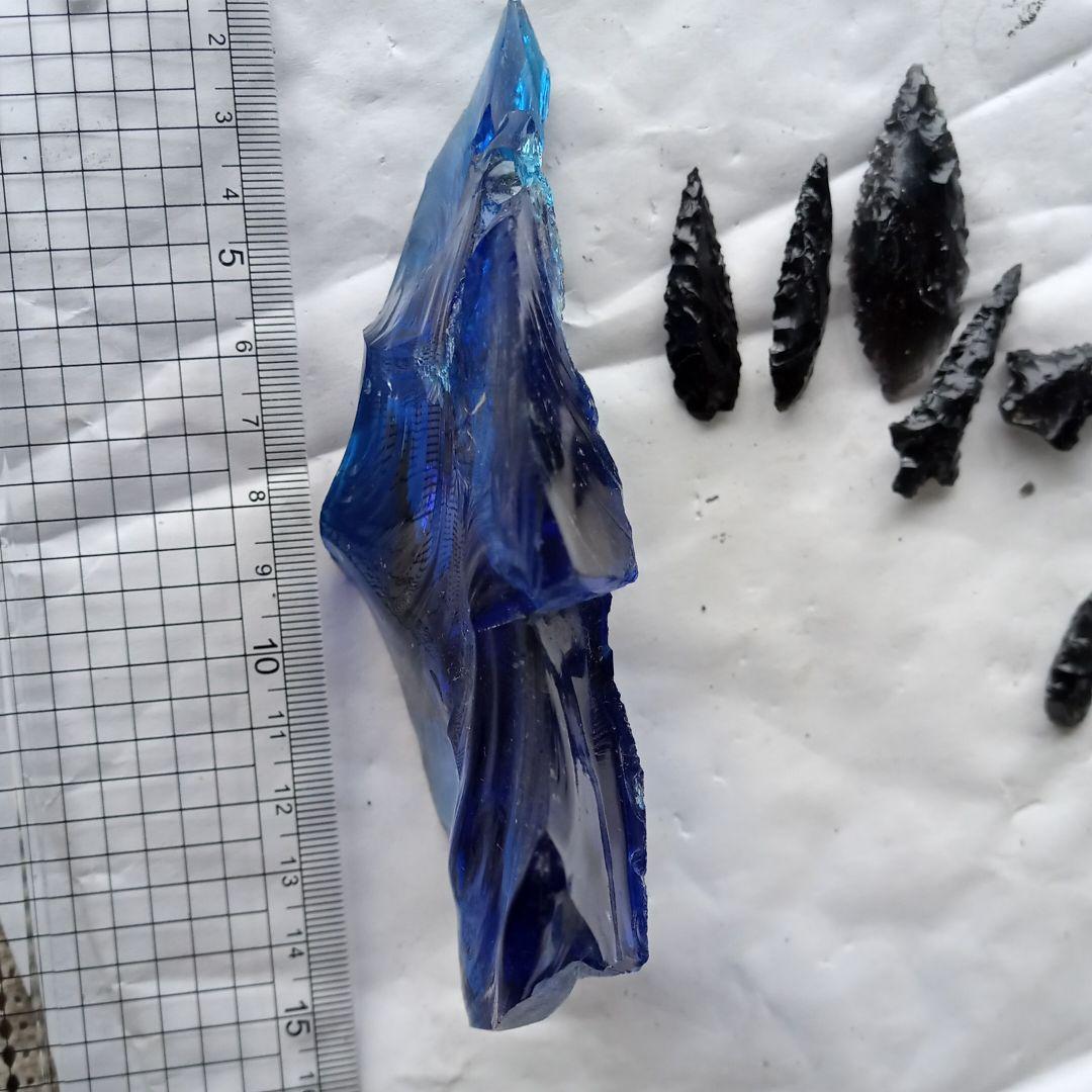 オブシディアン-ブルー原石黒曜石碧色石器 材料