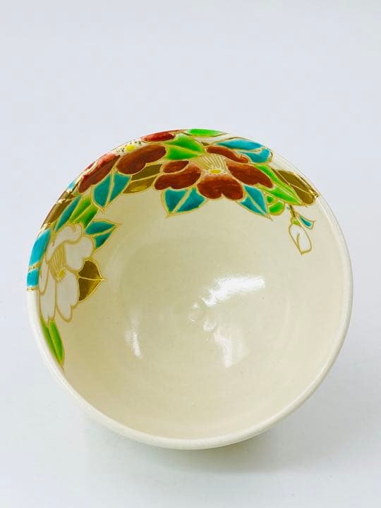 【加藤利昇】仁清写　椿　茶碗　桐共箱　共布　底部在銘　京焼　茶道具