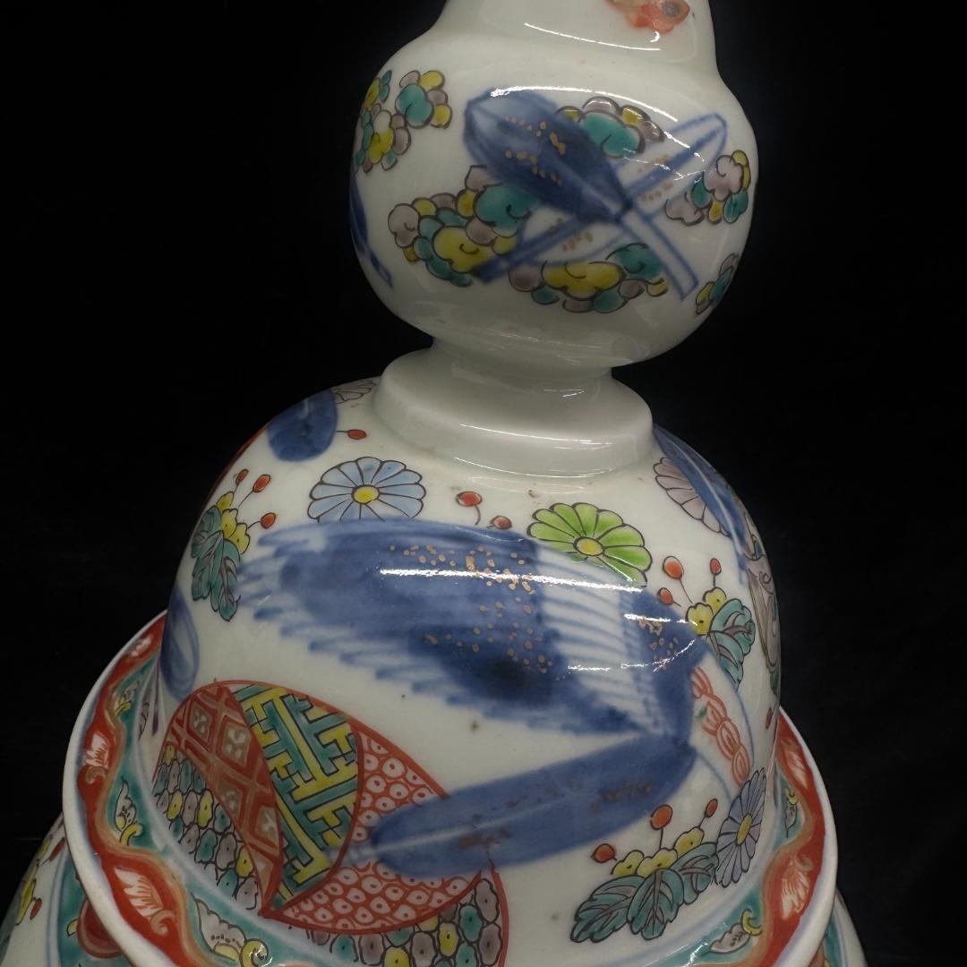 江戸時代中期 古伊万里色絵風景亀鶴図壺 沈香壷 古美術 骨董品