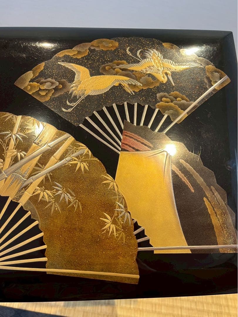 時代漆器 扇面金銀高蒔絵 三段重箱 / 加賀蒔絵 木製漆器 茶懐石道具