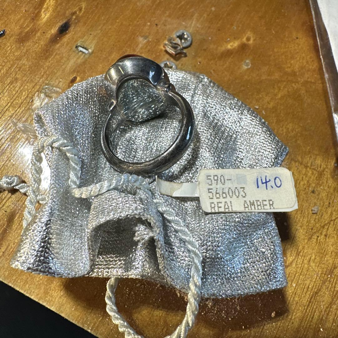 天然琥珀　リアルアンバー シルバーリング 14.0