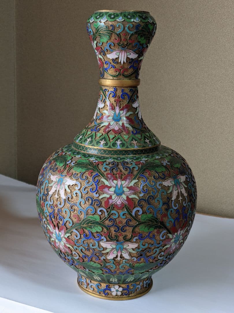 ♢中国 画琺瑯 花図紋瓶 景泰藍工芸品 七宝焼 コレクション 骨董品