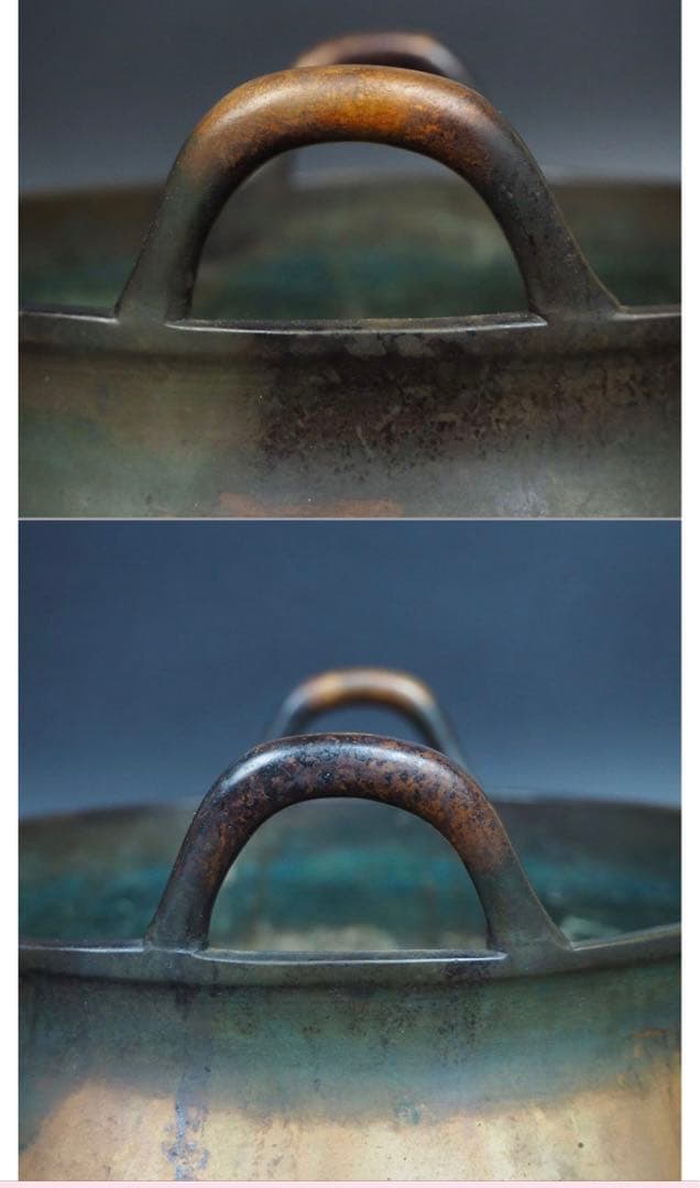 送料無料古作『大明宣徳年製』在銘双耳（沖天耳）香炉木箱付・香炉灰あり