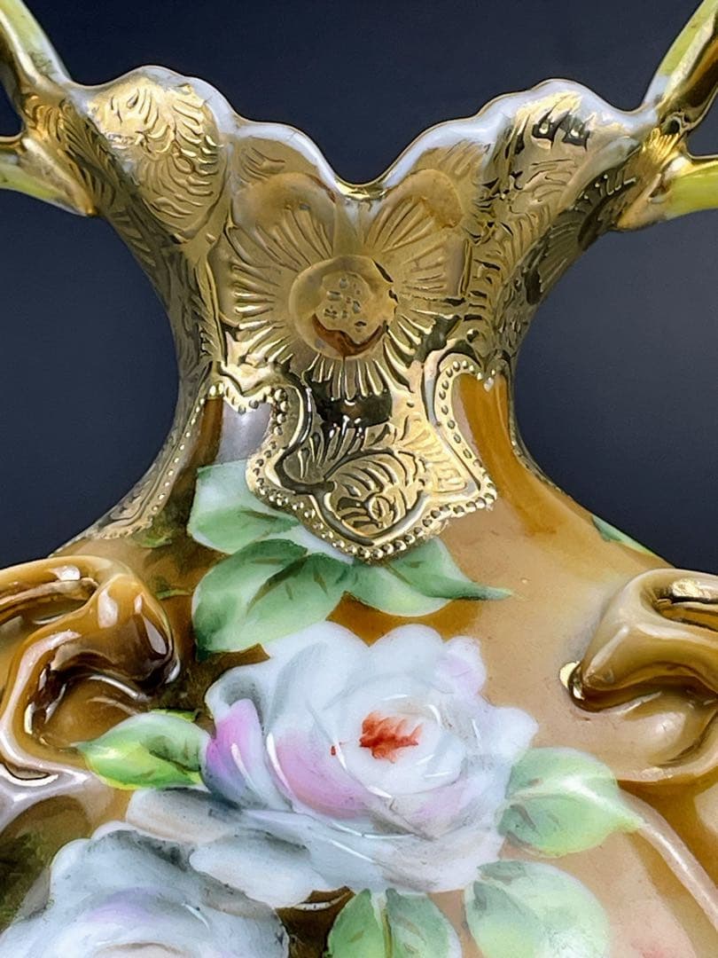 オールドニッポン 22．8cm アールヌーボー薔薇紋 花瓶 ピッチャー