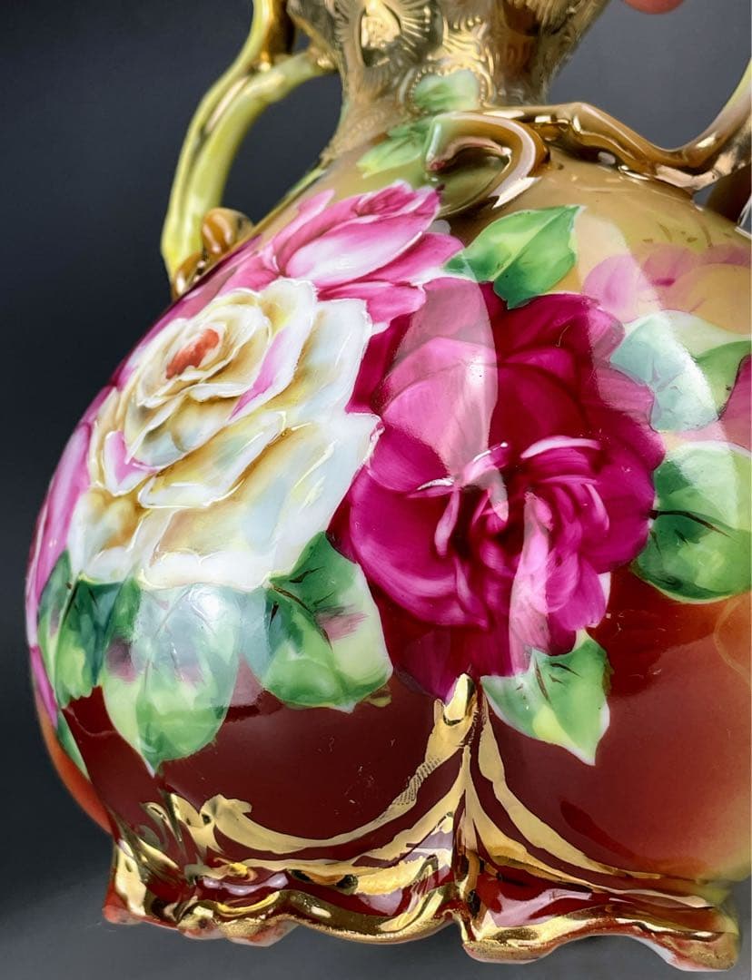オールドニッポン 22．8cm アールヌーボー薔薇紋 花瓶 ピッチャー