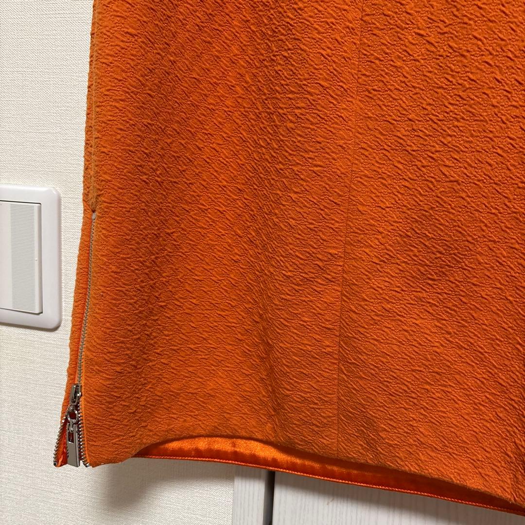 オレンジ ビジュー装飾 タイトドレス