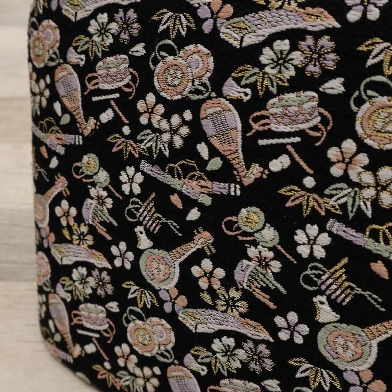 《和装バッグ◆小さな和楽器と桜梅竹模様◆黒地＊着物に合わせて♪Z1-7》