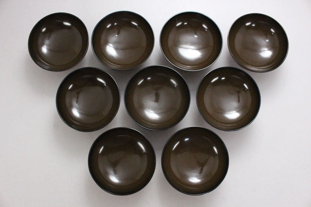 No4797秀衡塗　梅樹文蓋付椀　9客 木箱付　漆器　岩手　伝統工芸　送料無料