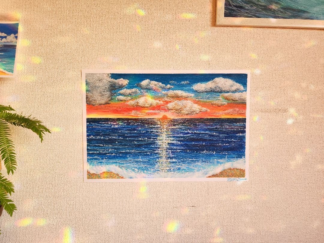 パステル画　風景画　海
