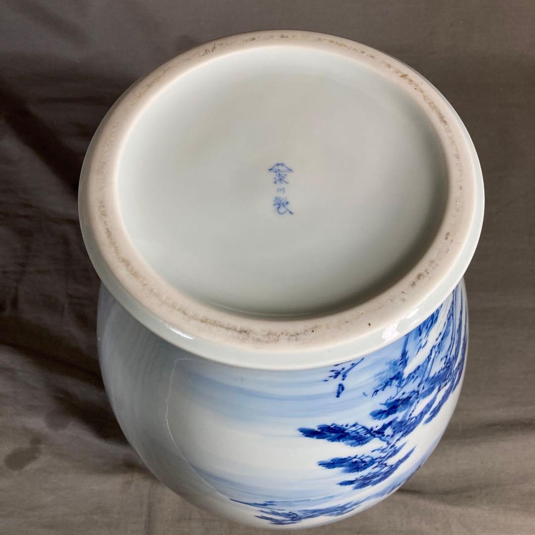 【深川製磁】有田焼の伝統　日本の名窯　宮内庁御用達　深川製磁　染付山水絵　花瓶