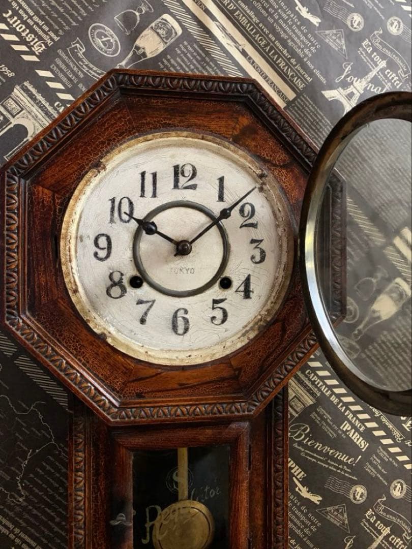 【アンティーク】SATO's CLOCK FACTORY ゼンマイ式八角古時計