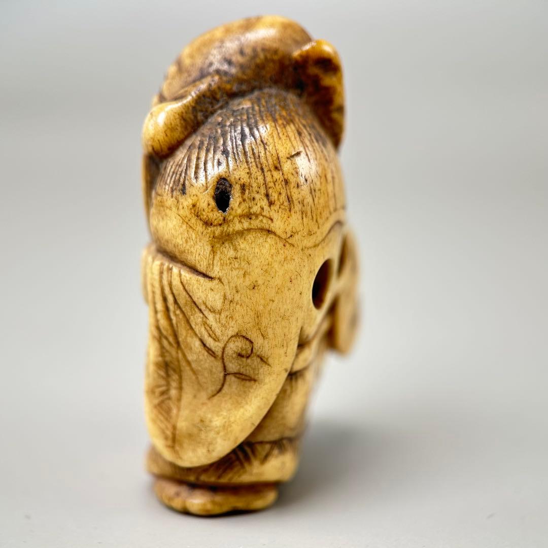 笑顔の老人の彫刻極上根付天然素材アンティーク骨董飾り物古美術置物細密