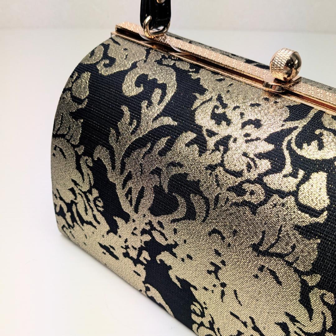 草履バッグセット 唐草 モダン フリーサイズ ブラック×ゴールド u114