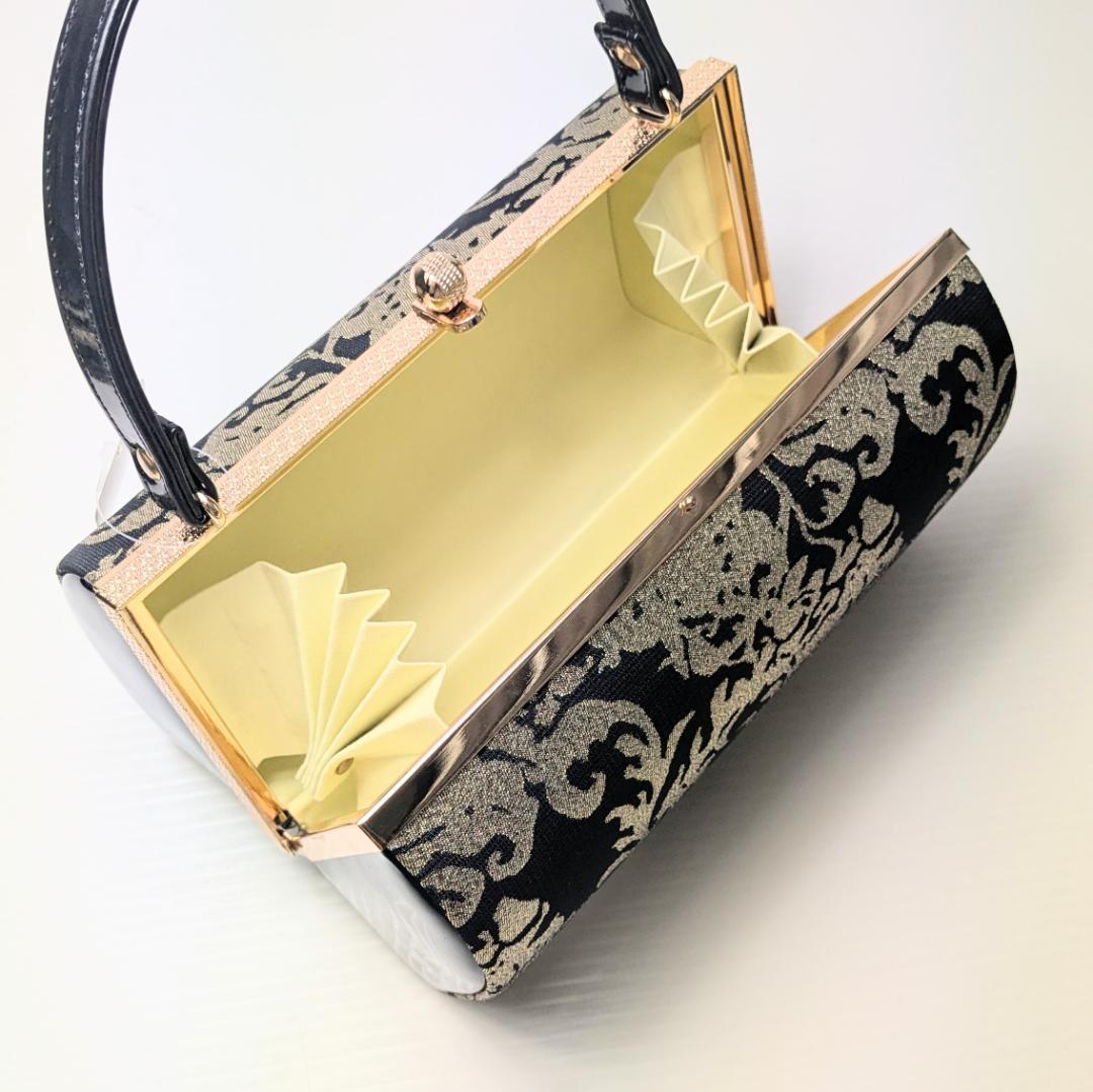 草履バッグセット 唐草 モダン フリーサイズ ブラック×ゴールド u114