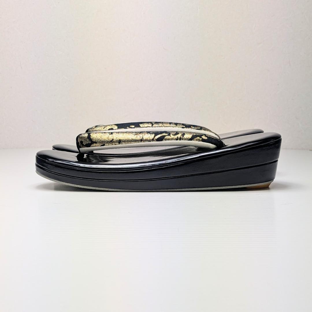 草履バッグセット 唐草 モダン フリーサイズ ブラック×ゴールド u114