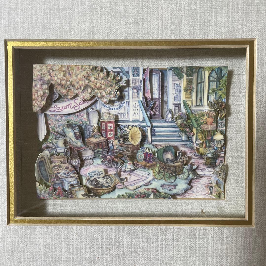 立体的コラージュアート 金色フレーム