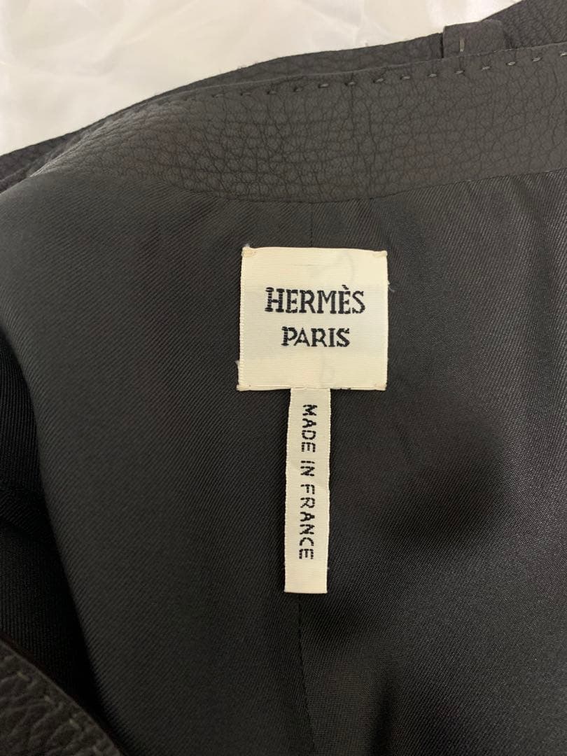 エルメス HERMES ダークブラウン ディアスキンレザー フレアスカート