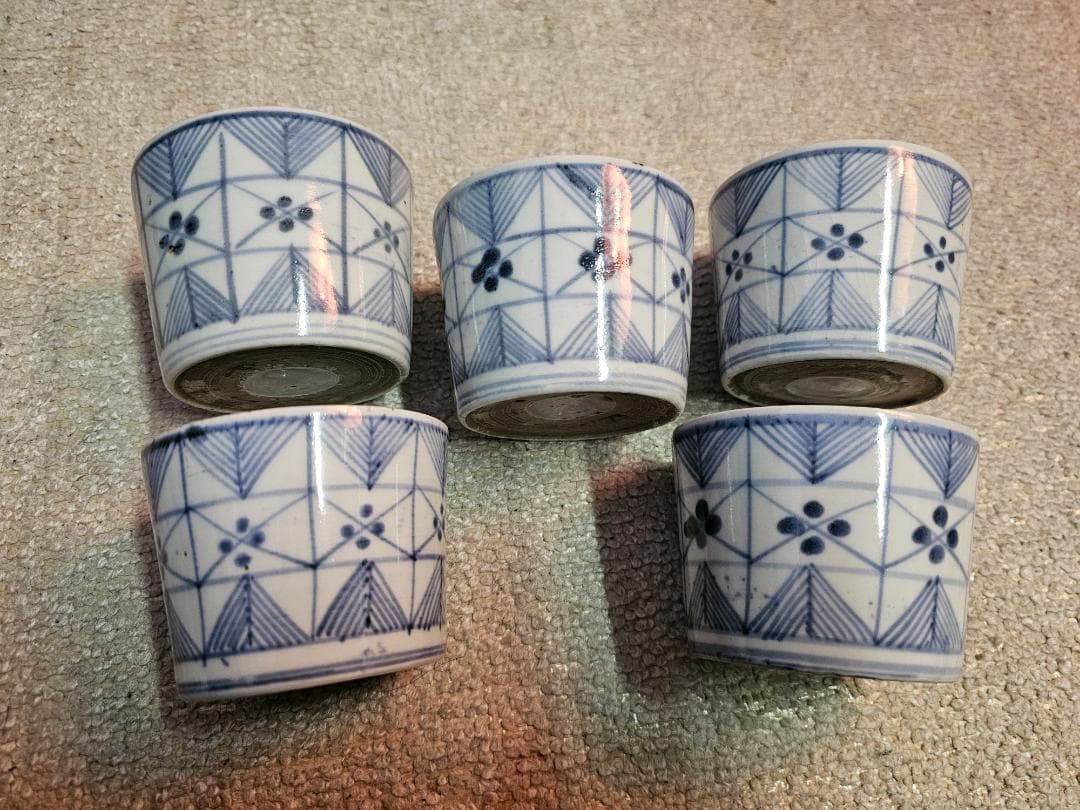 江戸後期 古伊万里 文化14年春求む 染付蕎麦猪口 幾何学模様 5