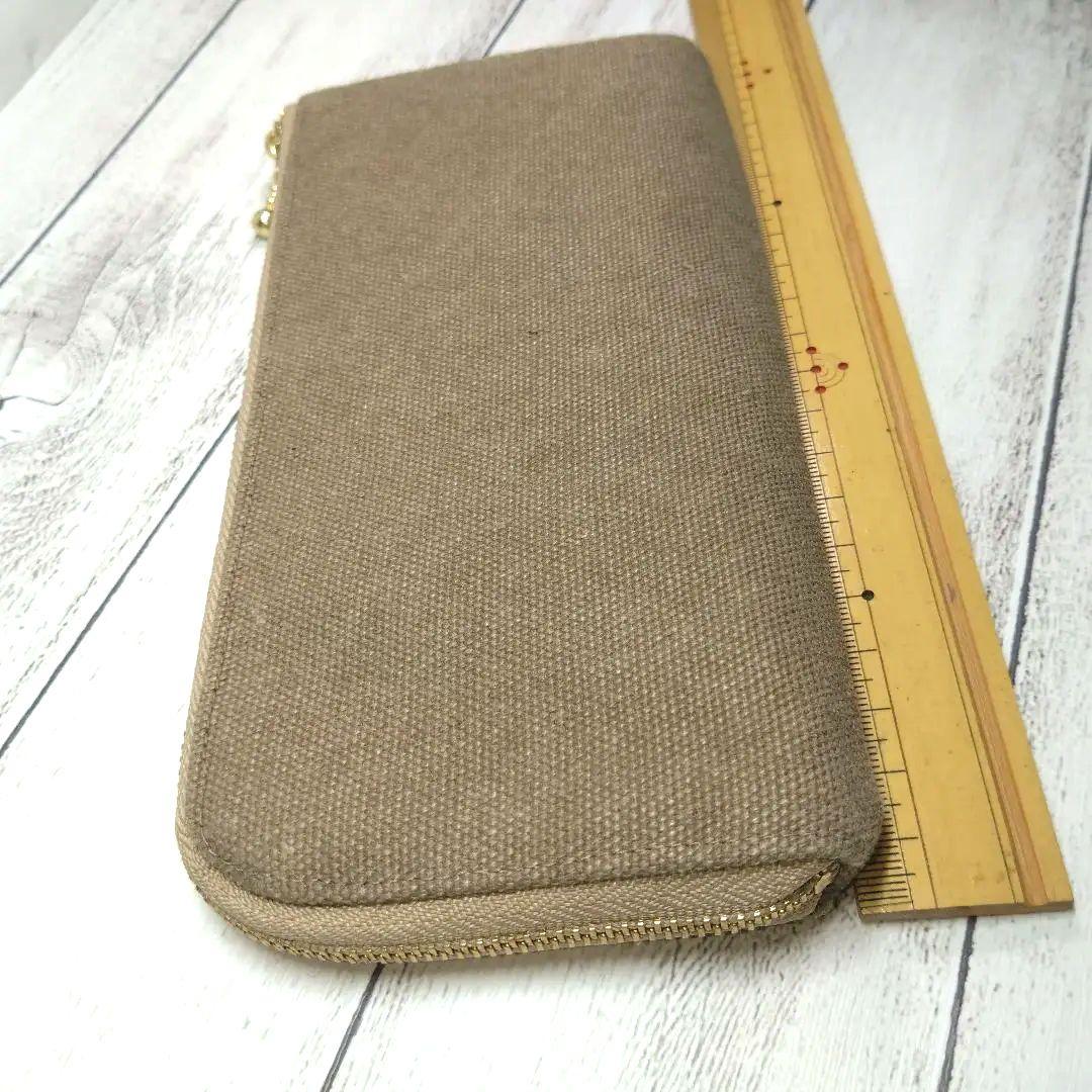 L字ファスナー長財布、ハンドメイド、帆布モカ、ファンシーツイード