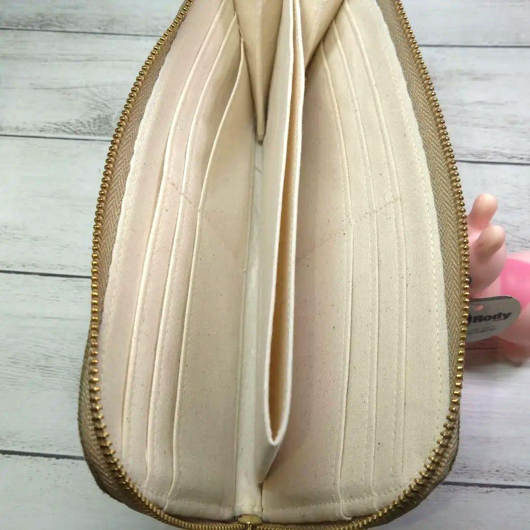 L字ファスナー長財布、ハンドメイド、帆布モカ、ファンシーツイード