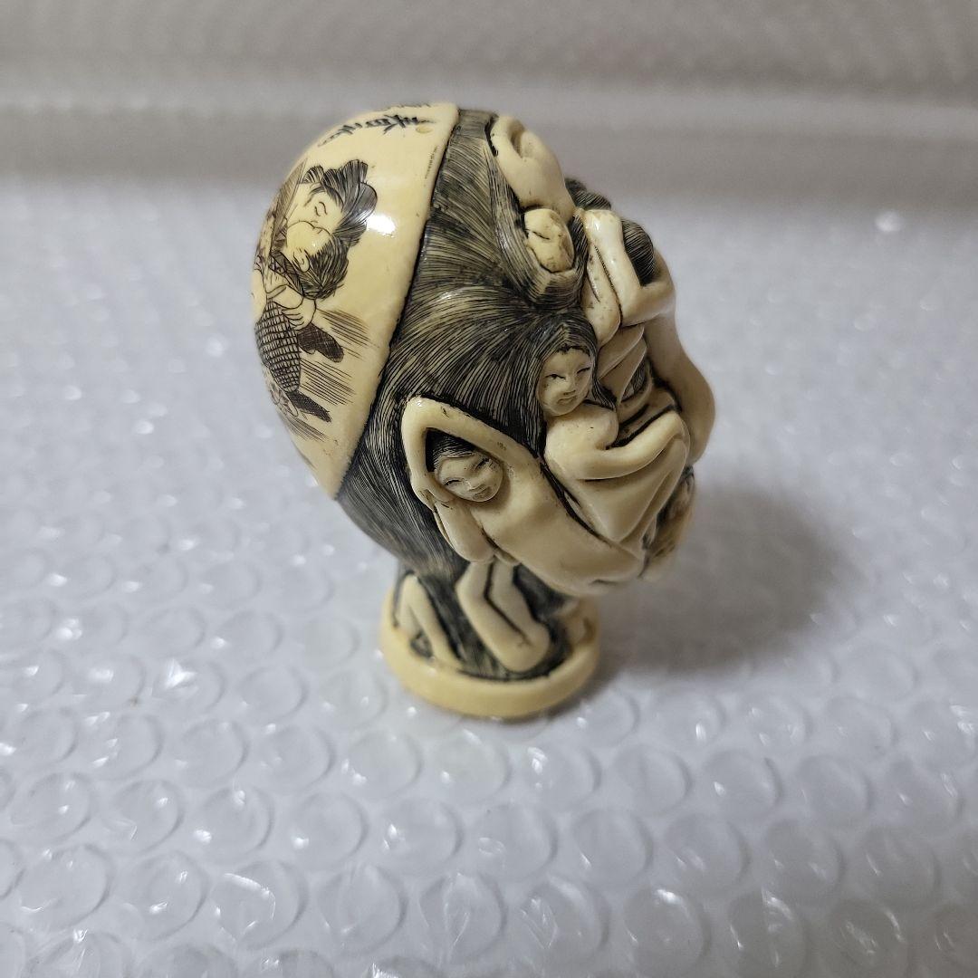 【多数の裸婦からなる擬人化された男性頭部】彫刻 骨董 工芸品 置物 刻印 レトロ