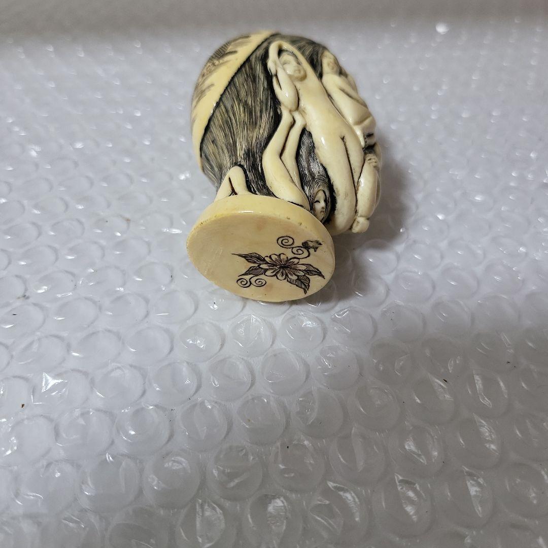 【多数の裸婦からなる擬人化された男性頭部】彫刻 骨董 工芸品 置物 刻印 レトロ