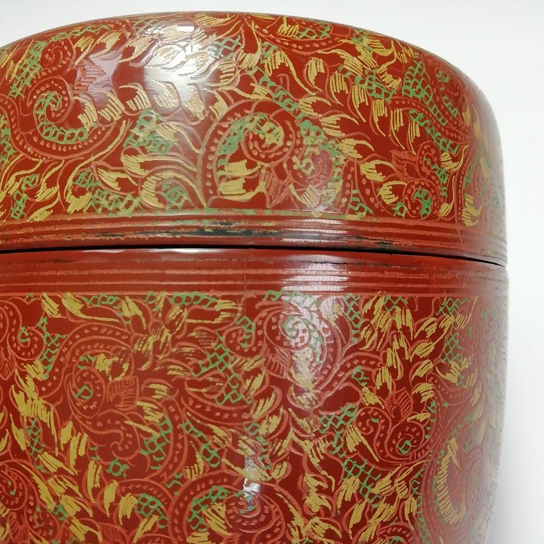 S307 棗 『蒟醤塗 唐草紋』『緬甸作』『大棗』 共箱 茶道具