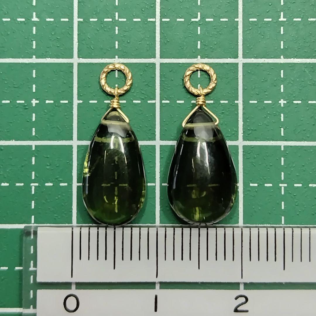 No.1225 大粒 大変希少 宝石質 モルダバイト 平ドロ ピアス イヤリング