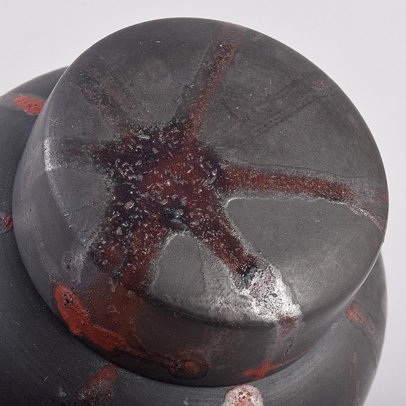 茶道具　常滑焼　小西洋平作　窯変火襷　茶壷　共布共箱　M　R8873