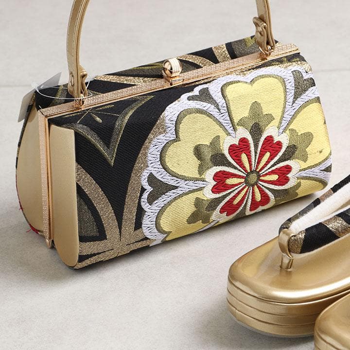 【新品】草履バッグセット モダン古典柄 帯地 　厚底草履　24cm　03090