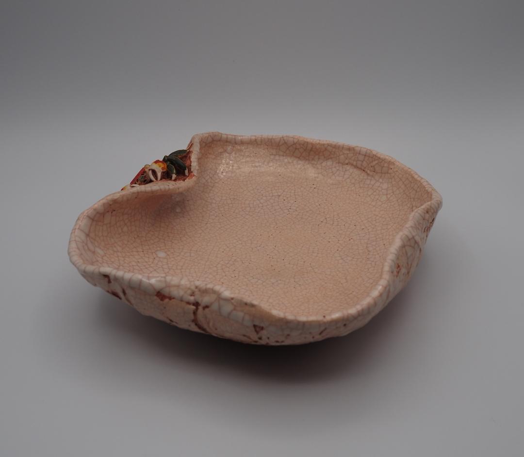 玉井楽山作 楽山焼 蓮葉天神蟹 菓子器 共箱/水月焼　二六焼