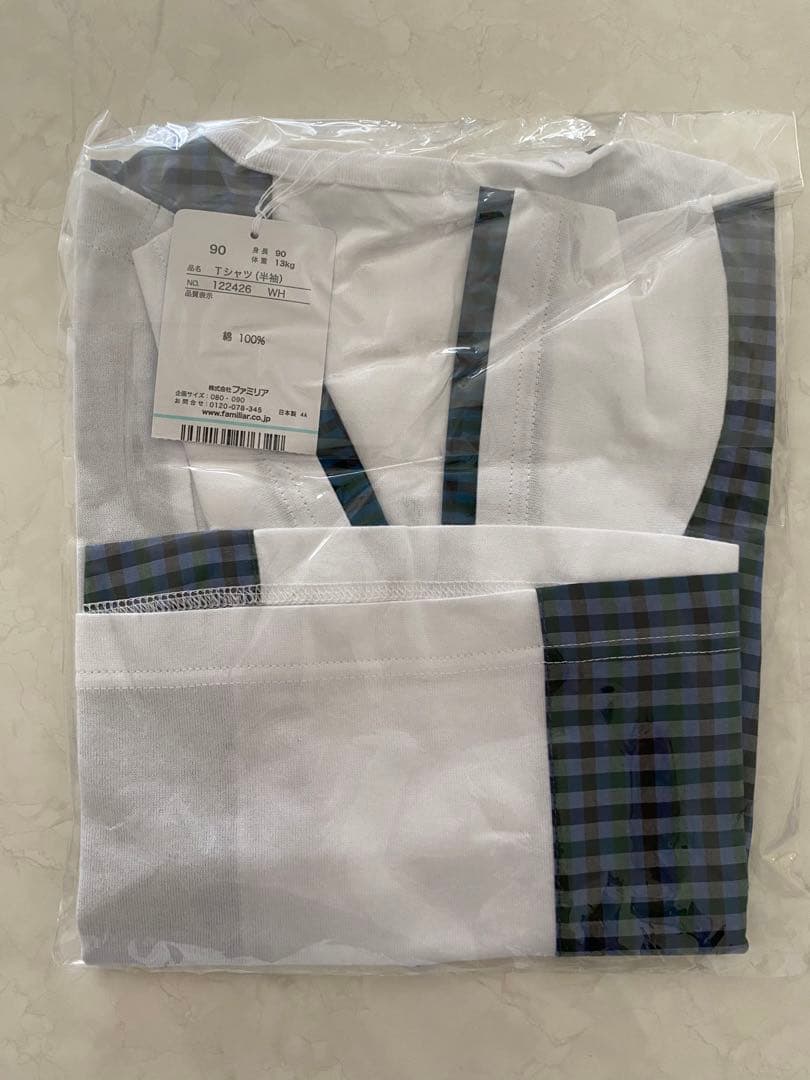 ファミリアfamilia チェック✖️ホワイト切り替えハートモチーフTシャツ